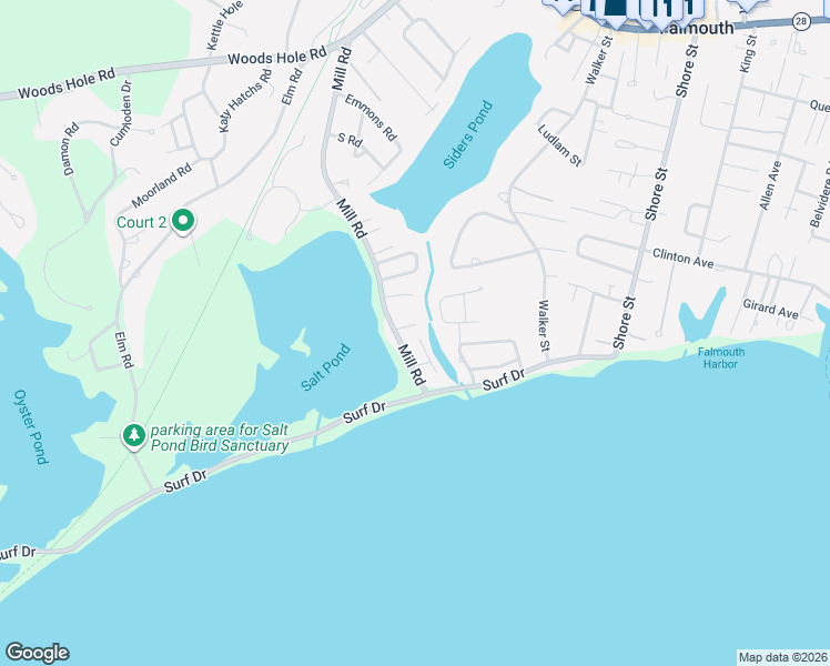 map of restaurants, bars, coffee shops, grocery stores, and more near 15 Hedge Lane in Falmouth