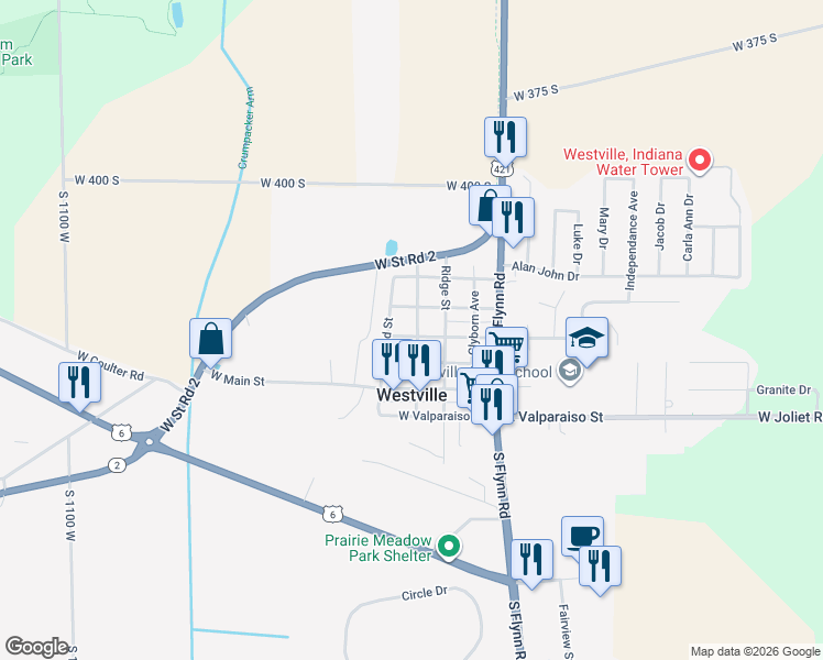 map of restaurants, bars, coffee shops, grocery stores, and more near 301-361 Washington Street in Westville