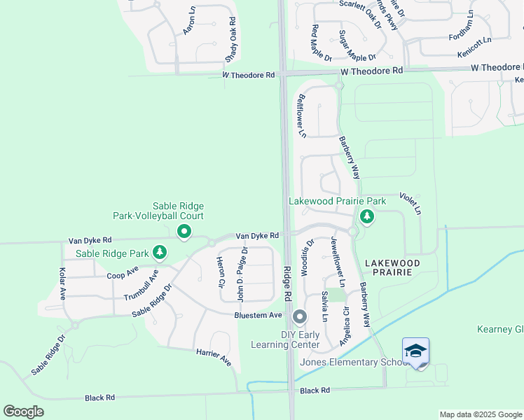 map of restaurants, bars, coffee shops, grocery stores, and more near Ridge Road in Joliet