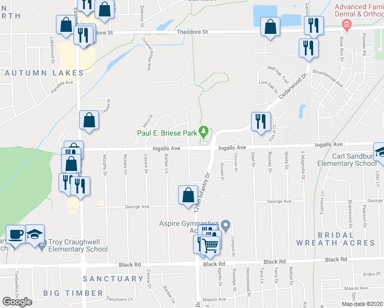 map of restaurants, bars, coffee shops, grocery stores, and more near 2715 Cross Creek Court in Joliet