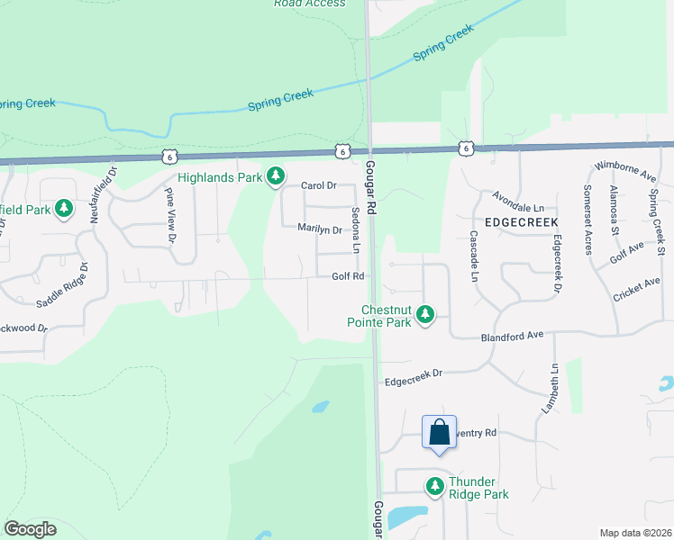 map of restaurants, bars, coffee shops, grocery stores, and more near 2912 Bisbee Drive in Joliet