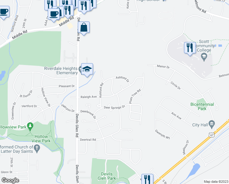 map of restaurants, bars, coffee shops, grocery stores, and more near 2003 Streamside Drive in Bettendorf