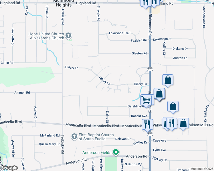 map of restaurants, bars, coffee shops, grocery stores, and more near 644 Quarry Lane in Richmond Heights