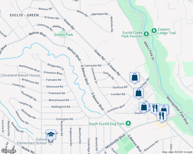 map of restaurants, bars, coffee shops, grocery stores, and more near 273 Greenvale Road in Cleveland