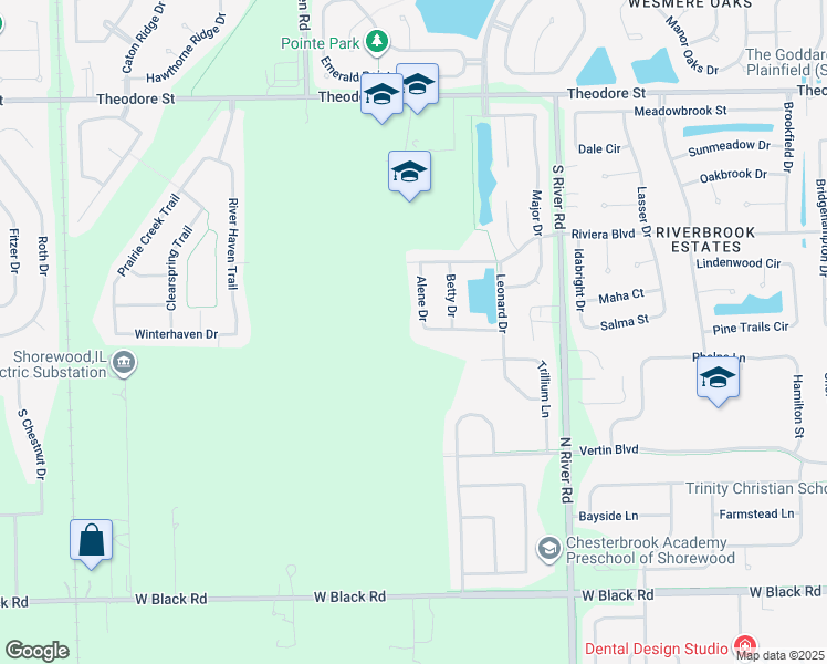 map of restaurants, bars, coffee shops, grocery stores, and more near 1203 Alene Drive in Plainfield