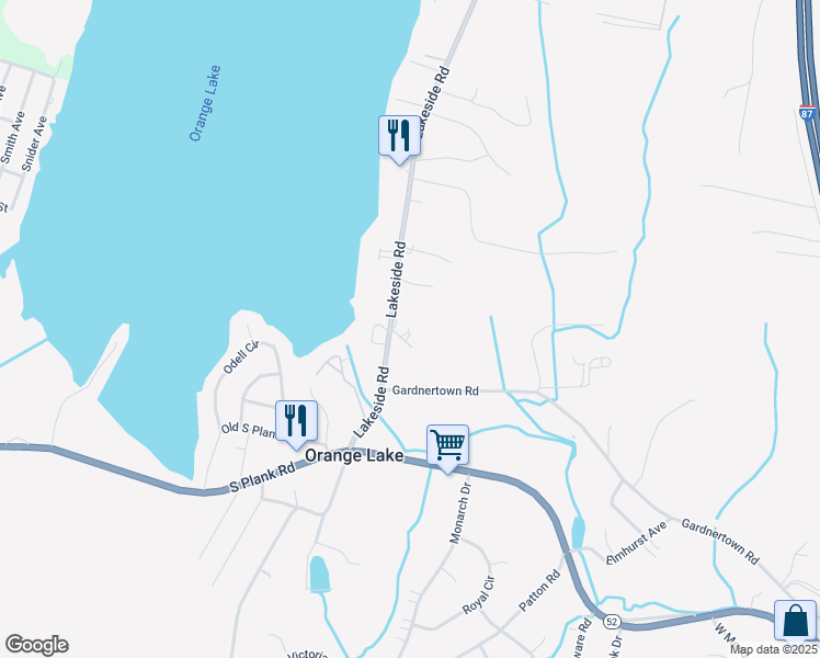 map of restaurants, bars, coffee shops, grocery stores, and more near 298 Lakeside Road in Newburgh