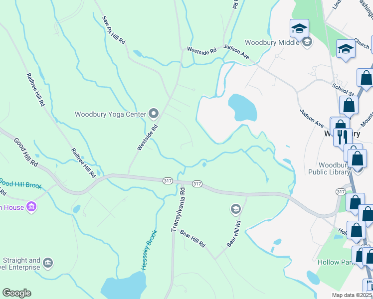 map of restaurants, bars, coffee shops, grocery stores, and more near 42 Fairgrounds Road in Woodbury