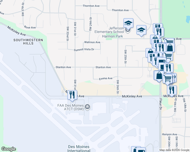map of restaurants, bars, coffee shops, grocery stores, and more near 2800 Stanton Avenue in Des Moines