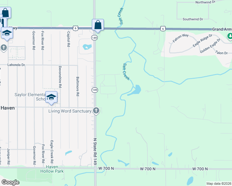 map of restaurants, bars, coffee shops, grocery stores, and more near 701 Ravinia Drive East in Valparaiso