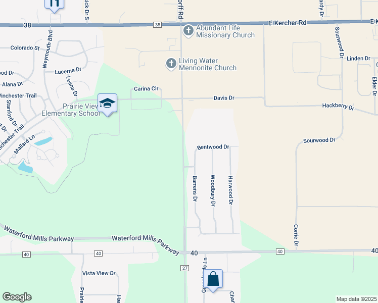 map of restaurants, bars, coffee shops, grocery stores, and more near 17691 Bentwood Drive in Goshen