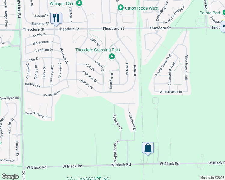 map of restaurants, bars, coffee shops, grocery stores, and more near 6515 Roth Drive in Joliet