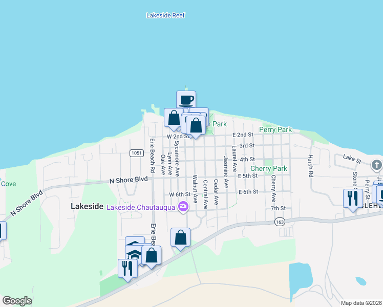 map of restaurants, bars, coffee shops, grocery stores, and more near 221 West 3rd Street in Lakeside Marblehead