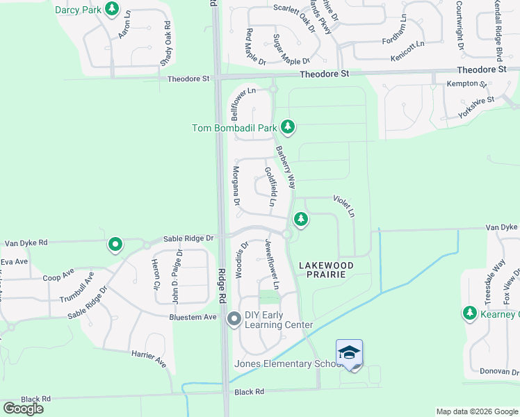 map of restaurants, bars, coffee shops, grocery stores, and more near 1213 Sage Circle in Joliet