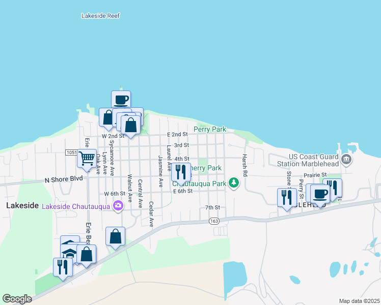map of restaurants, bars, coffee shops, grocery stores, and more near 632 3rd Street in Lakeside Marblehead