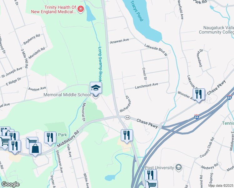 map of restaurants, bars, coffee shops, grocery stores, and more near 1264 Straits Turnpike in Middlebury
