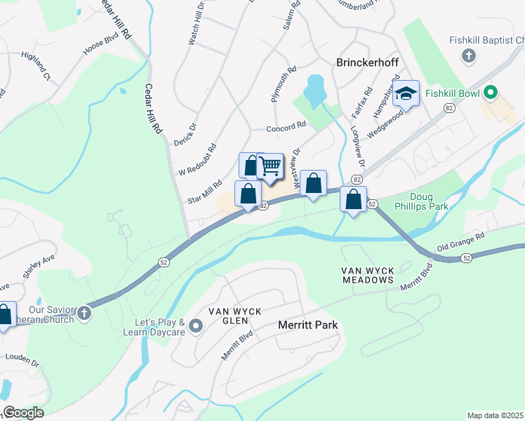 map of restaurants, bars, coffee shops, grocery stores, and more near 1534 New York 52 in Fishkill