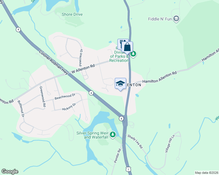 map of restaurants, bars, coffee shops, grocery stores, and more near 106 Ricci Lane in North Kingstown