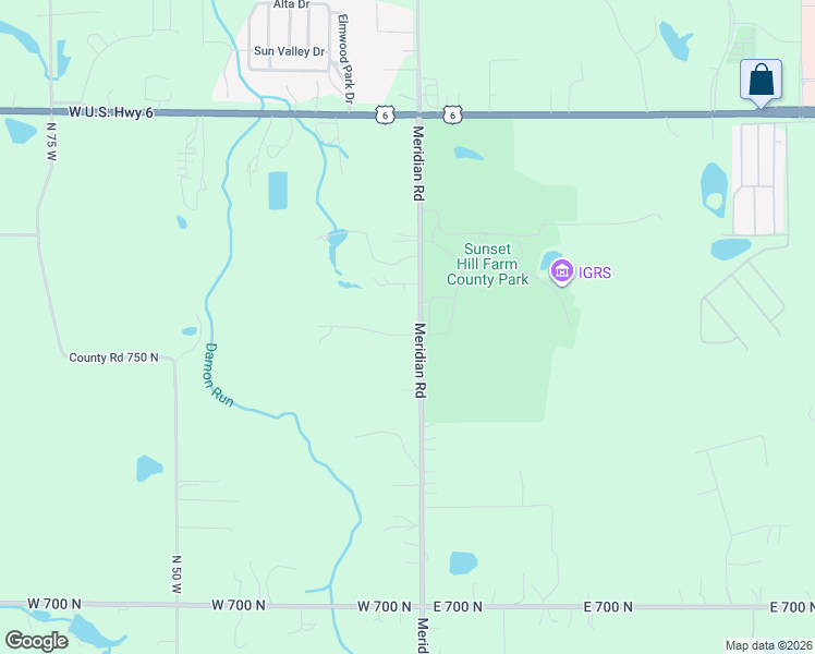 map of restaurants, bars, coffee shops, grocery stores, and more near 6 Ridgeway Drive in Valparaiso