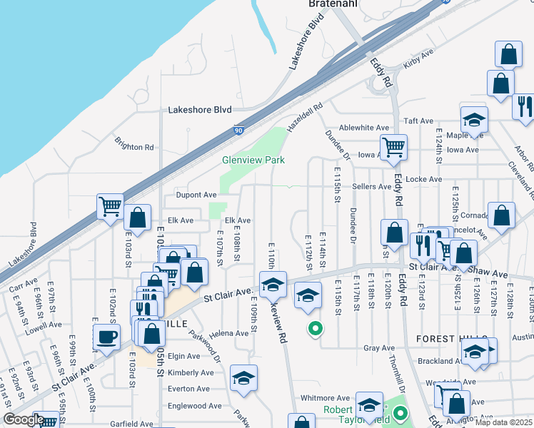 map of restaurants, bars, coffee shops, grocery stores, and more near in Cleveland