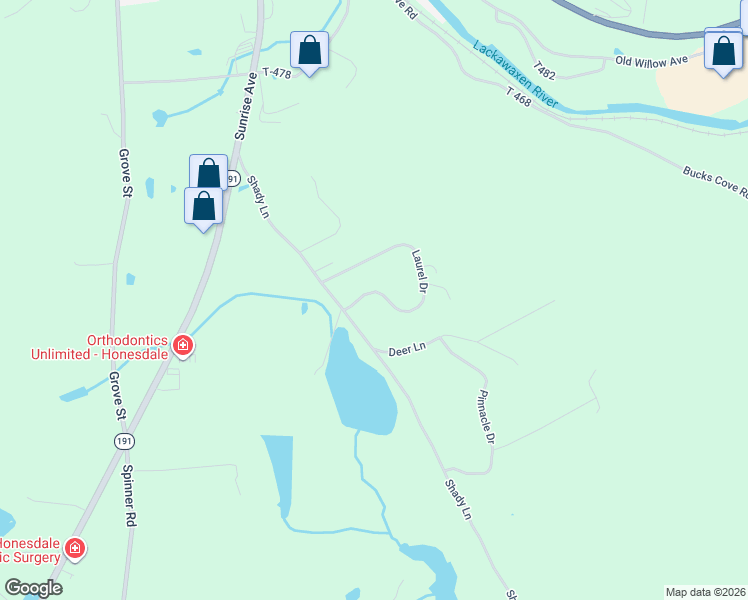 map of restaurants, bars, coffee shops, grocery stores, and more near 329 Laurel Dr in Honesdale