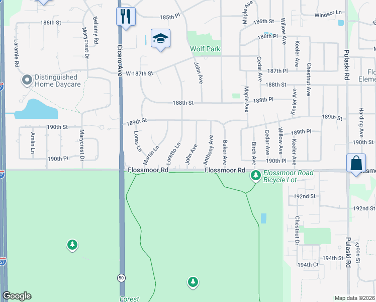 map of restaurants, bars, coffee shops, grocery stores, and more near 19020 John Avenue in Country Club Hills