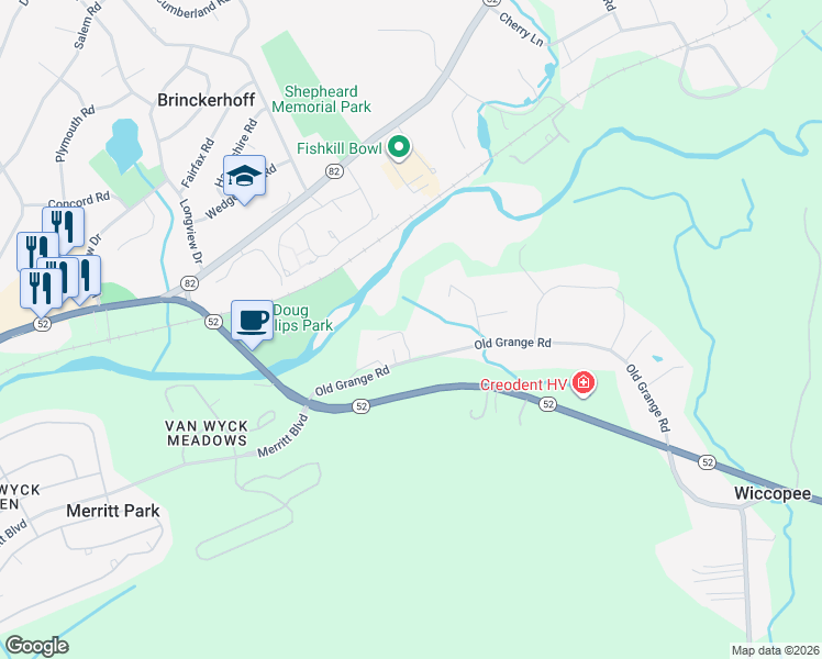 map of restaurants, bars, coffee shops, grocery stores, and more near 43 Old Grange Road in Hopewell Junction