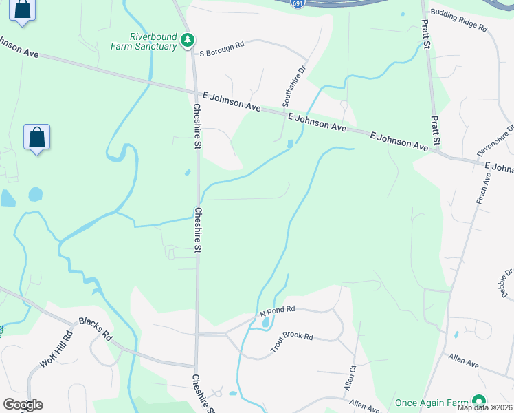 map of restaurants, bars, coffee shops, grocery stores, and more near 19 East Ridge Court in Cheshire