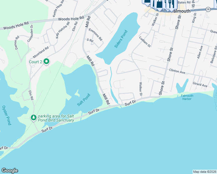 map of restaurants, bars, coffee shops, grocery stores, and more near 9 Hedge Lane in Falmouth