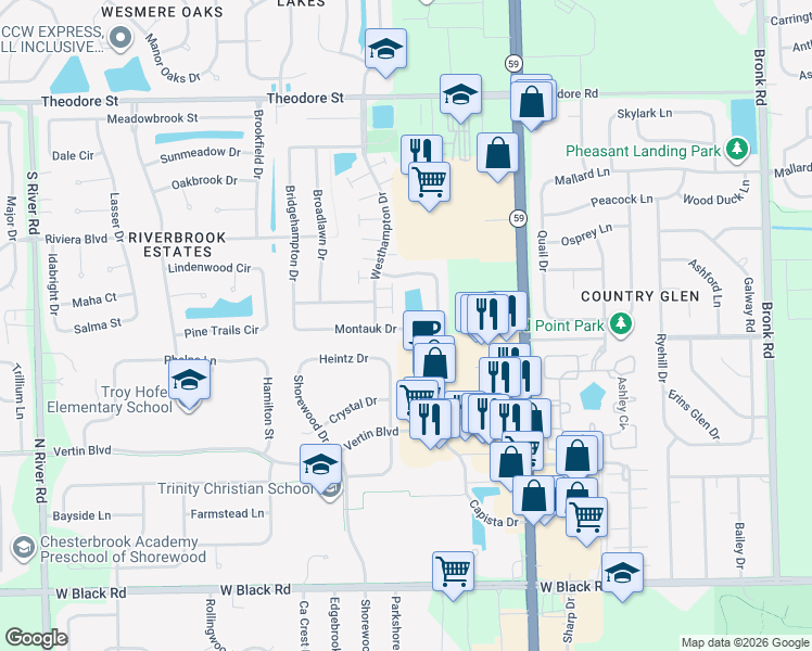 map of restaurants, bars, coffee shops, grocery stores, and more near 5001 Elmira Court in Plainfield