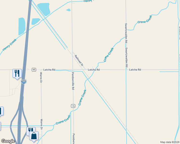 map of restaurants, bars, coffee shops, grocery stores, and more near 2793-2853 Township Highway 65 in Millbury
