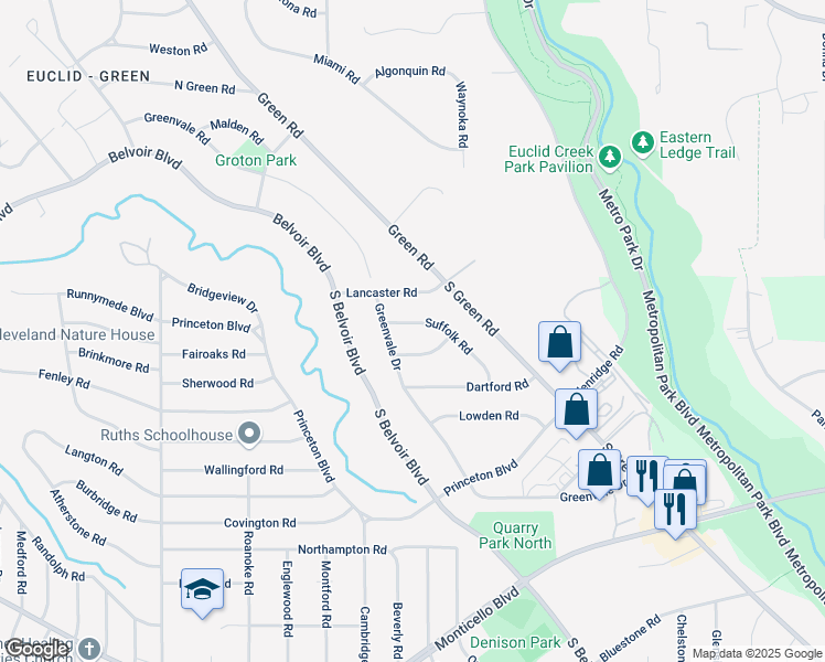map of restaurants, bars, coffee shops, grocery stores, and more near 3988 Suffolk Road in South Euclid
