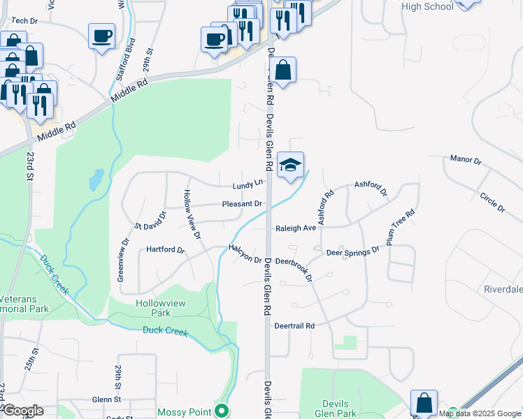 map of restaurants, bars, coffee shops, grocery stores, and more near 3429 Pleasant Drive in Bettendorf