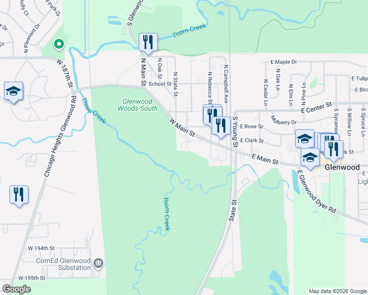 map of restaurants, bars, coffee shops, grocery stores, and more near 160 West Lotta Street in Glenwood