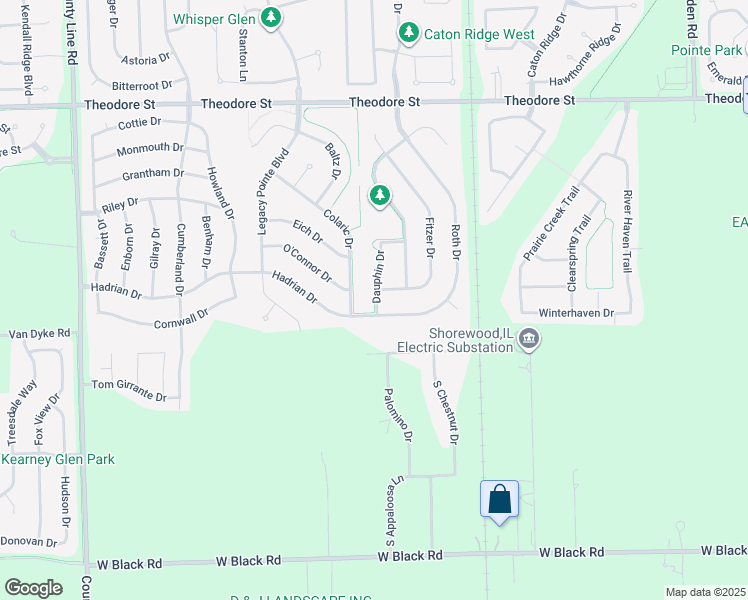 map of restaurants, bars, coffee shops, grocery stores, and more near 6512 Fitzer Drive in Joliet