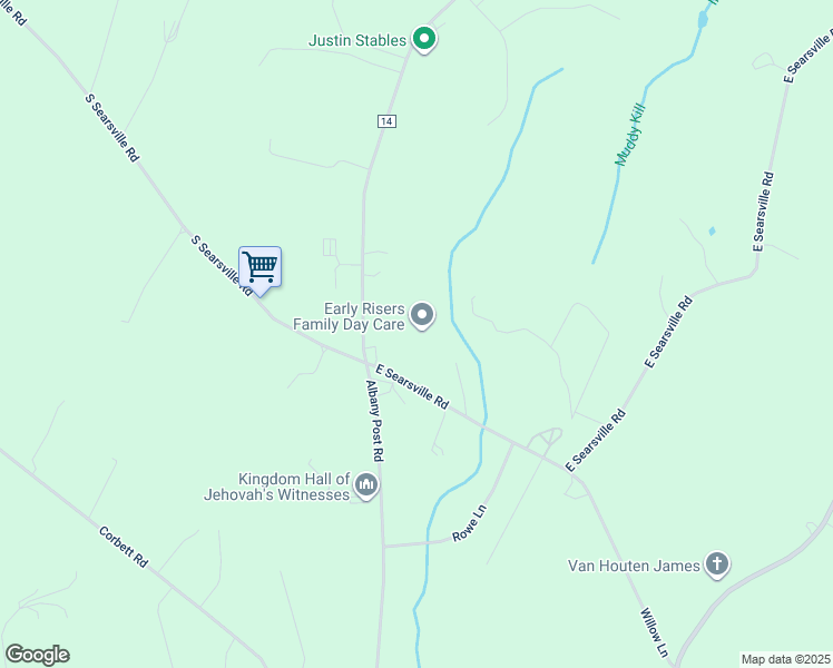 map of restaurants, bars, coffee shops, grocery stores, and more near 11 East Searsville Road in Montgomery