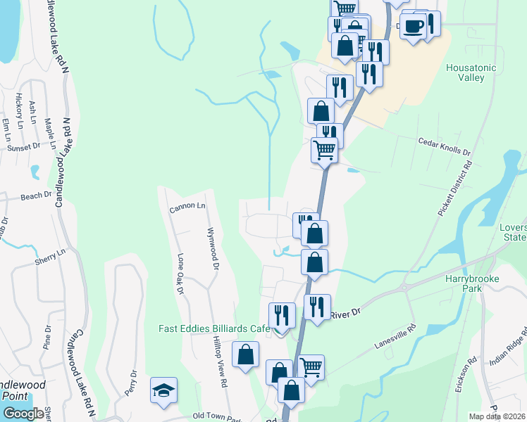 map of restaurants, bars, coffee shops, grocery stores, and more near 159 Willow Springs in New Milford