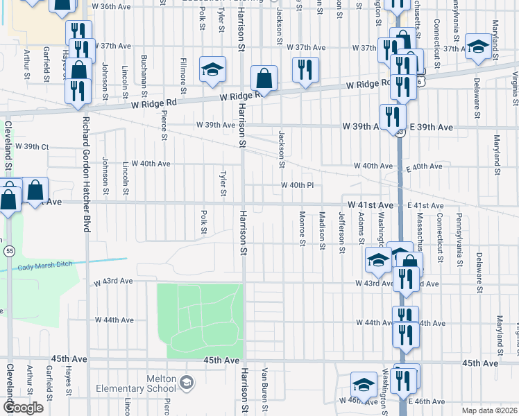map of restaurants, bars, coffee shops, grocery stores, and more near 705 West 41st Avenue in Gary