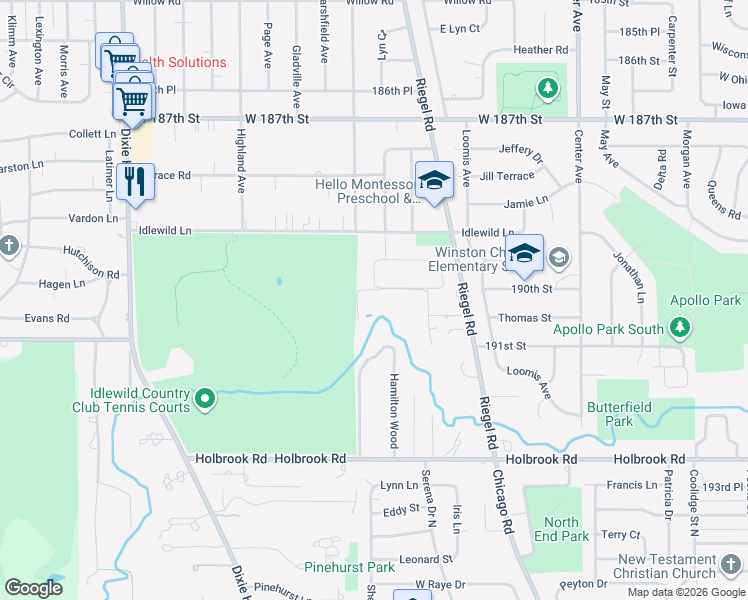 map of restaurants, bars, coffee shops, grocery stores, and more near 12 Riegel Oaks Lane in Homewood