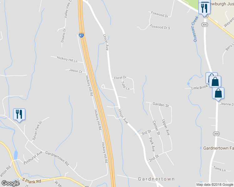 map of restaurants, bars, coffee shops, grocery stores, and more near 1256 Union Avenue in Newburgh