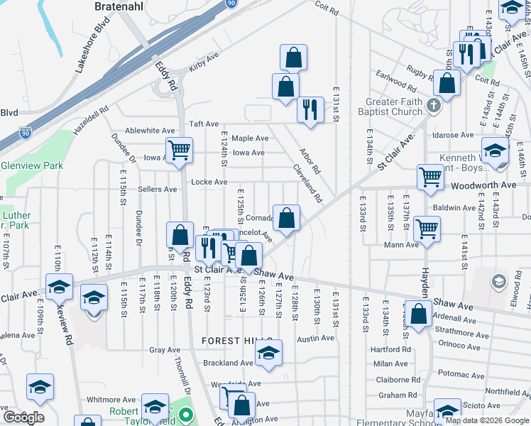 map of restaurants, bars, coffee shops, grocery stores, and more near 508 East 126th Street in Cleveland