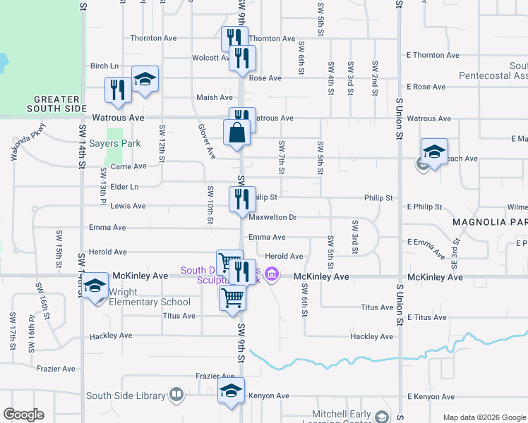 map of restaurants, bars, coffee shops, grocery stores, and more near 709 Maxwelton Drive in Des Moines