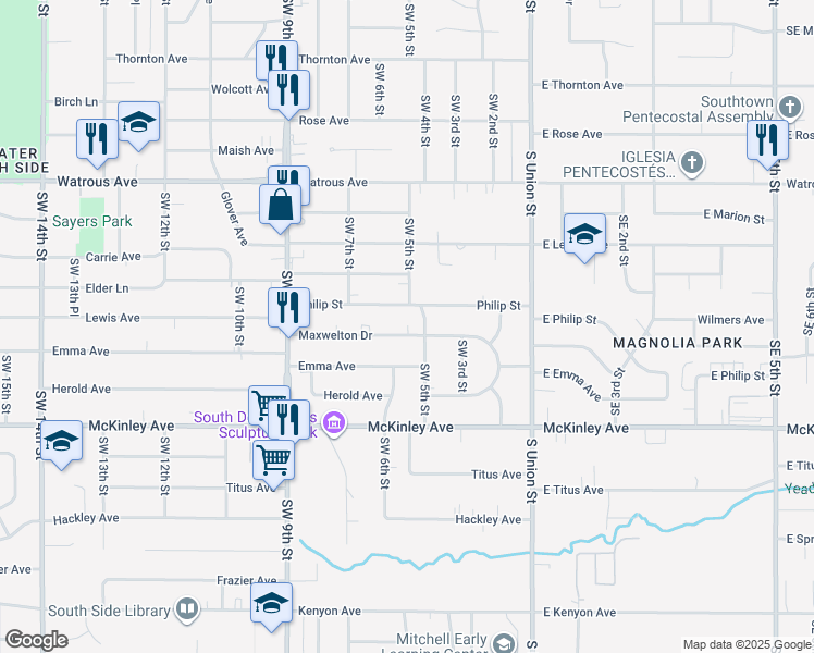 map of restaurants, bars, coffee shops, grocery stores, and more near 503 Maxwelton Drive in Des Moines