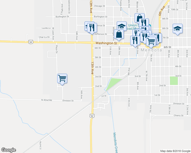 map of restaurants, bars, coffee shops, grocery stores, and more near 1204 3rd Street in Mendota