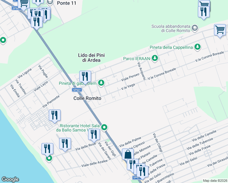 map of restaurants, bars, coffee shops, grocery stores, and more near 5 Viale Vega in Marina di Ardea