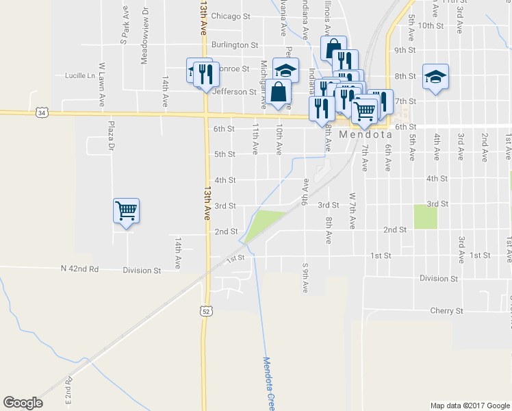 map of restaurants, bars, coffee shops, grocery stores, and more near 401 11th Avenue in Mendota