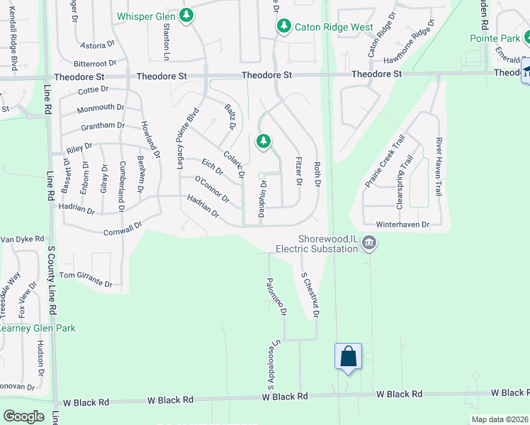 map of restaurants, bars, coffee shops, grocery stores, and more near 6512 Fitzer Drive in Joliet