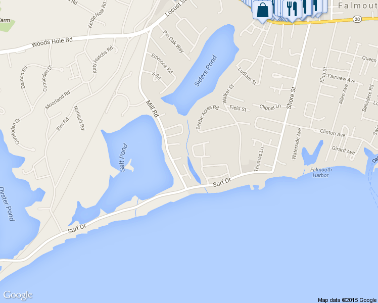 map of restaurants, bars, coffee shops, grocery stores, and more near 60 Fresh River Lane in Falmouth