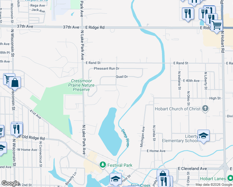 map of restaurants, bars, coffee shops, grocery stores, and more near 422 Edgewater Drive in Hobart