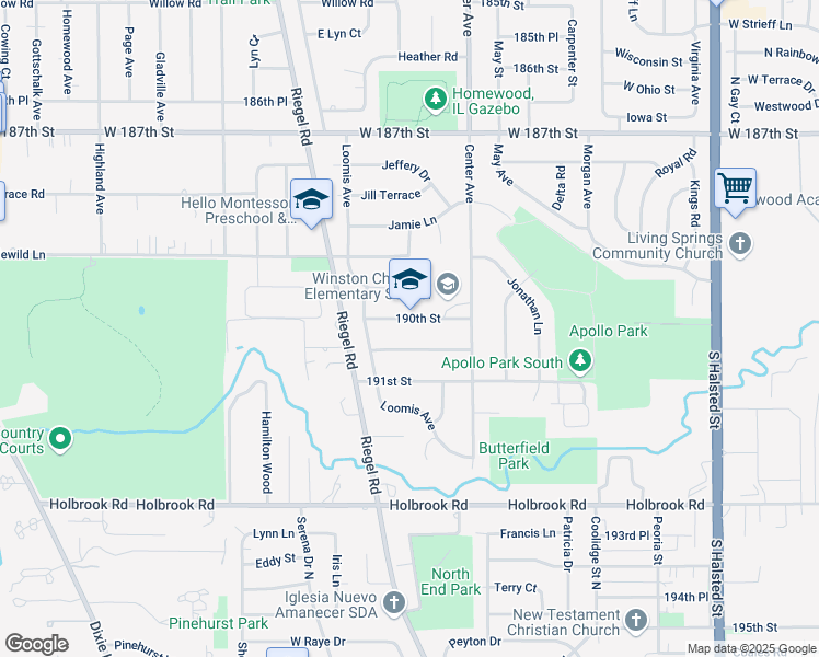 map of restaurants, bars, coffee shops, grocery stores, and more near 1301 190th Street in Homewood