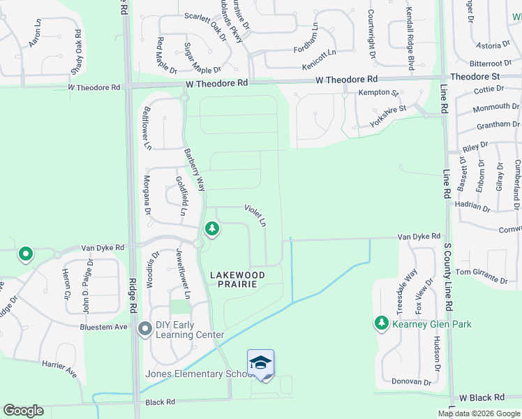 map of restaurants, bars, coffee shops, grocery stores, and more near Violet Ct. in Joliet